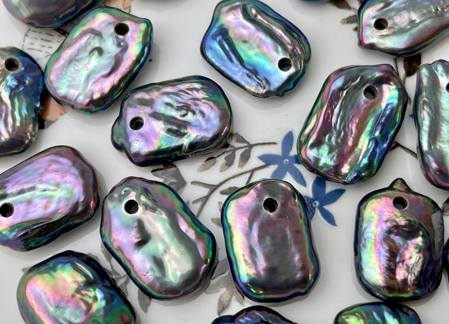 ONE Piece AAA 15x20-22 mm Gray OR Peacock Color High Luster Top Drilled Thick Rectangle Coin Pearl For Pendant Large Hole 2.1 mm #P2362