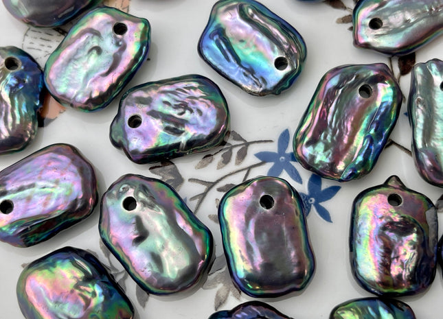 ONE Piece AAA 15x20-22 mm Gray OR Peacock Color High Luster Top Drilled Thick Rectangle Coin Pearl For Pendant Large Hole 2.1 mm #P2362
