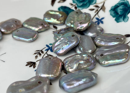 ONE Piece AAA 15x20-22 mm Gray OR Peacock Color High Luster Top Drilled Thick Rectangle Coin Pearl For Pendant Large Hole 2.1 mm #P2362