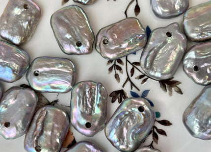 ONE Piece AAA 15x20-22 mm Gray OR Peacock Color High Luster Top Drilled Thick Rectangle Coin Pearl For Pendant Large Hole 2.1 mm #P2362