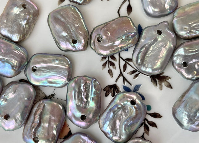 ONE Piece AAA 15x20-22 mm Gray OR Peacock Color High Luster Top Drilled Thick Rectangle Coin Pearl For Pendant Large Hole 2.1 mm #P2362