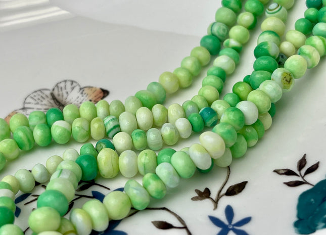5-7 mm Smooth Rondelle Lime Green Opal Gemstone Beads Genuine Natural Peruvian Green Opal 8 Inches Strand #4319