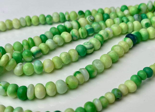 5-7 mm Smooth Rondelle Lime Green Opal Gemstone Beads Genuine Natural Peruvian Green Opal 8 Inches Strand #4319