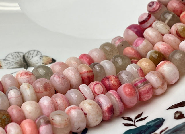 9-11 mm Natural Smooth Rondelle Pink Peach Opal Large Hole Gemstone Beads Hole Size 1.0mm Genuine Peruvian Opal 8 Inches Strand #4320