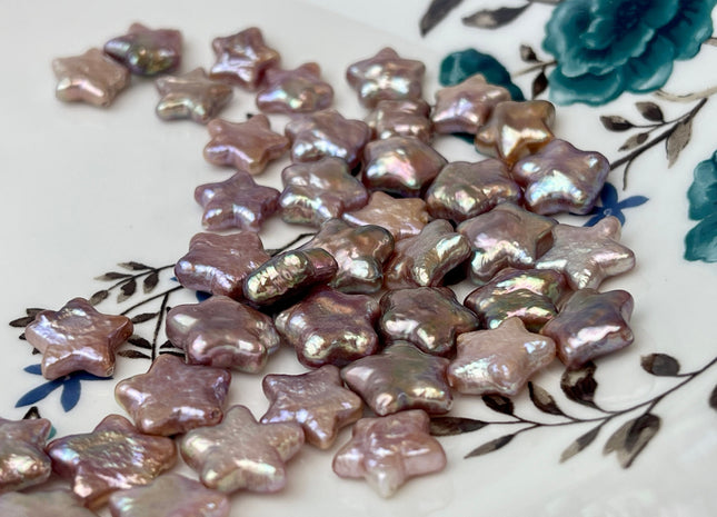 3 Pieces 11-12 mm AAA Rare Natural Dark Mauve Star Flower Shape Freshwater Pearl Genuine High Luster Limited Edition Beads #P2364