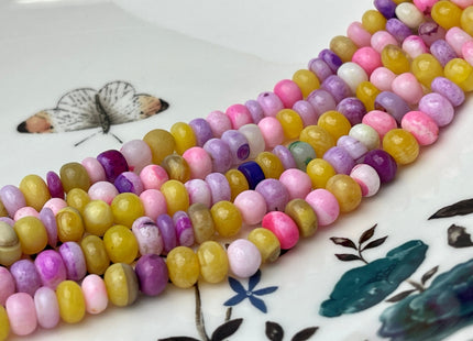 6-7mm Smooth Rondelle Pink Yellow Purple Green Opal Large Hole Gemstone Beads Hole Size 1.0mm Genuine Peruvian Opal 8 Inches Strand #4322