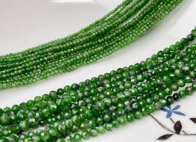 2mm 3.5mm Faceted Round Gemmy Natural Chrome Diopside Gemstone Beads Genuine Natural Green Diopside Beads 15.5 Inches Strand #4323