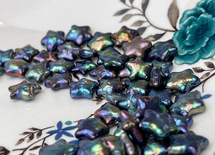 3 Pieces 11-12 mm AAA Rare Rainbow Peacock Star Flower Shape Freshwater Pearl Genuine High Luster Limited Edition Beads #P2366