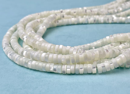4mm 6mm 8mm Smooth Rondelle Heishi Natural Mother of Pearl Gemstone Beads Genuine White MOP Beads 15 Inches Strand #4324
