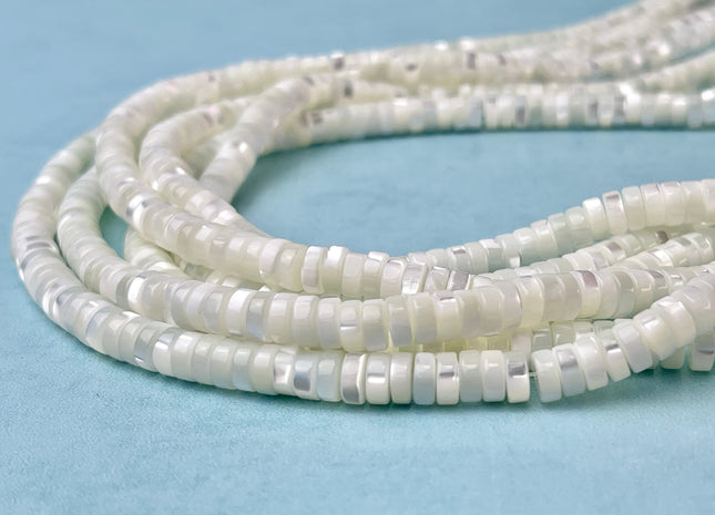 4mm 6mm 8mm Smooth Rondelle Heishi Natural Mother of Pearl Gemstone Beads Genuine White MOP Beads 15 Inches Strand #4324
