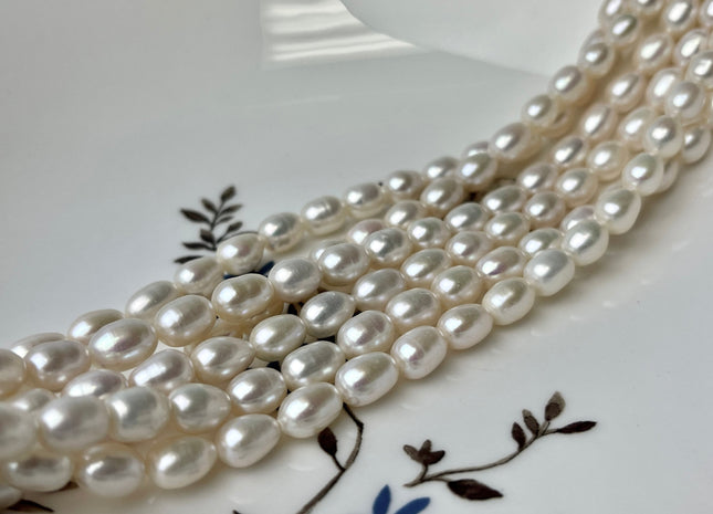 6x8 mm AA Natural White Rice Freshwater Pearl Beads Genuine Freshwater Rice / Oval Pearls High Luster Freshwater Pearl Beads #1664