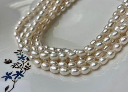 6x8 mm AA Natural White Rice Freshwater Pearl Beads Genuine Freshwater Rice / Oval Pearls High Luster Freshwater Pearl Beads #1664