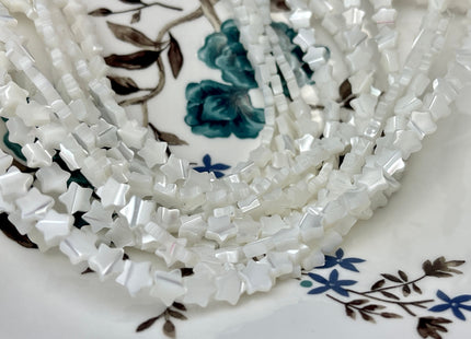 6mm 8mm 10mm Star Shape Natural Mother of Pearl Gemstone Beads Genuine White MOP Gemstones Beads 15.5 Inches Strand #4326