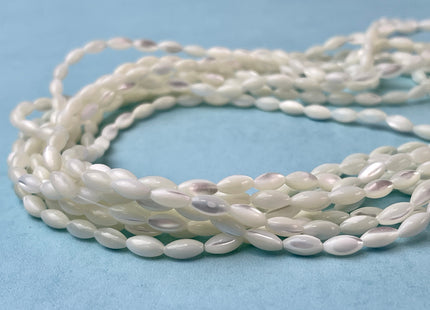 4x7mm 6x9mm Rice/Barrel Shape Natural Mother of Pearl Gemstone Beads Genuine White MOP Gemstones Beads 15.5 Inches Strand 32 Beads #4327