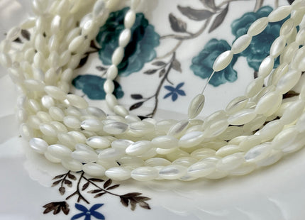 4x7mm 6x9mm Rice/Barrel Shape Natural Mother of Pearl Gemstone Beads Genuine White MOP Gemstones Beads 15.5 Inches Strand 32 Beads #4327