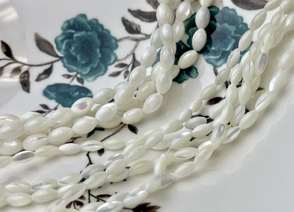 4x7mm 6x9mm Rice/Barrel Shape Natural Mother of Pearl Gemstone Beads Genuine White MOP Gemstones Beads 15.5 Inches Strand 32 Beads #4327
