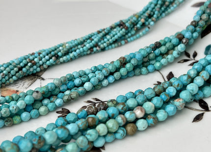 2mm 3mm 4mm Faceted Round Turquoise Beads Blue And Brown Color Gemstone 15.5 Inches Strand #4348