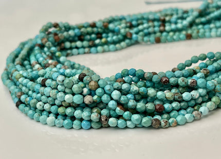 2mm 3mm 4mm Faceted Round Turquoise Beads Blue And Brown Color Gemstone 15.5 Inches Strand #4348