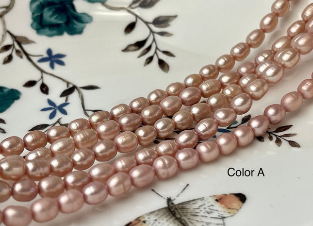 5.5-6x7mm Rice / Oval Freshwater Pearls Salmon Pink Color Genuine Freshwater Pearl Beads Rare Pink Color Oval Pearls #P2359
