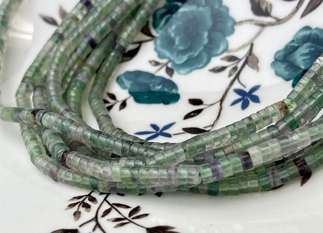 2x4mm Natural Fluorite Heishi Rondelle Shape Genuine Fluorite Discs Gemstone Loose Beads 15.5 Inches Strand #4352