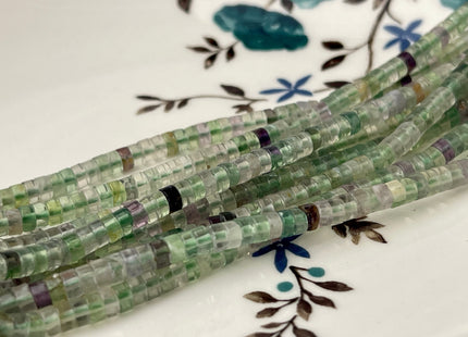 2x4mm Natural Fluorite Heishi Rondelle Shape Genuine Fluorite Discs Gemstone Loose Beads 15.5 Inches Strand #4352