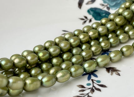 6x7-9 mm Sage Green Color Rice/Oval Freshwater Pearl Beads Genuine High Luster Freshwater Pearl #P2368