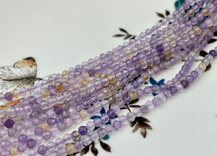 2mm 3mm 4mm AAA Natural Color Faceted Round Ametrine Gemstone Beads High Quality Micro Faceted Gemmy Ametrine Bead 15.5 Inches #4347