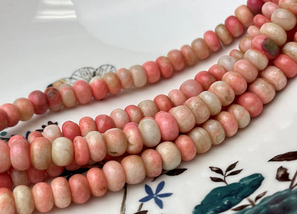 7-9 mm Smooth Rondelle Pumpkin Orange and Green Opal Large Hole Gemstone Beads Hole Size 1.0mm Genuine Peruvian Opal 8 Inches Strand #4345