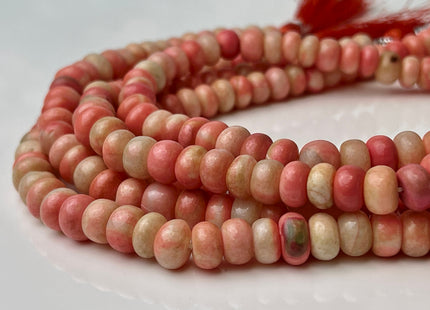 7-9 mm Smooth Rondelle Pumpkin Orange and Green Opal Large Hole Gemstone Beads Hole Size 1.0mm Genuine Peruvian Opal 8 Inches Strand #4345