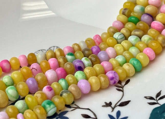 6-9 mm Smooth Rondelle Pink Yellow Green Purple Opal Large Hole Gemstone Beads Hole Size 1.0mm Genuine Peruvian Opal 8 Inches Strand #4346