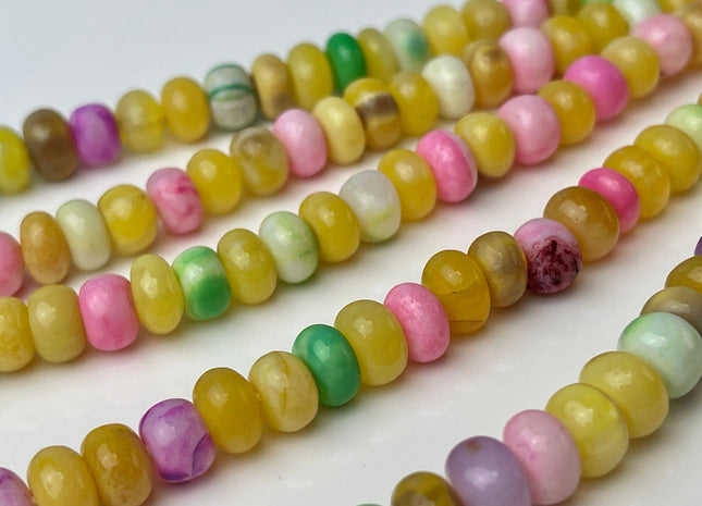 6-9 mm Smooth Rondelle Pink Yellow Green Purple Opal Large Hole Gemstone Beads Hole Size 1.0mm Genuine Peruvian Opal 8 Inches Strand #4346