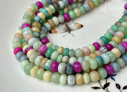 6-9 mm Smooth Rondelle Pink Yellow Green Purple Opal Large Hole Gemstone Beads Hole Size 1.0mm Genuine Peruvian Opal 8 Inches Strand #4343