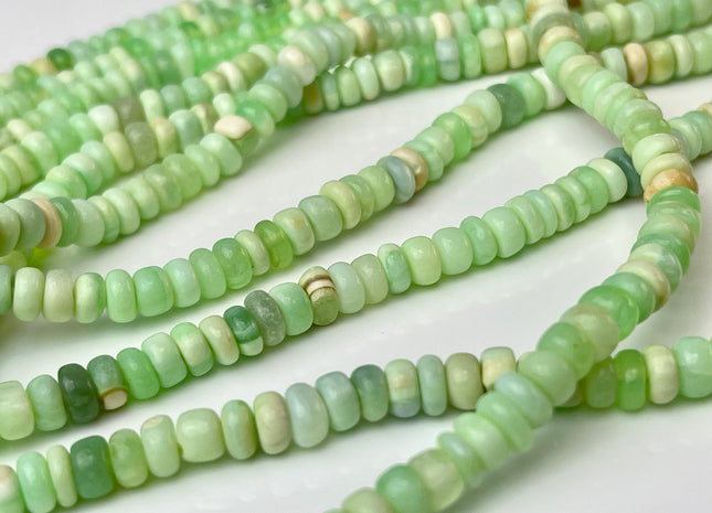 5-8 mm Smooth Rondelle Multi Light Parrot Green Opal Large Hole Gemstone Beads Hole Size 1.0mm Genuine Peruvian Opal 8 Inches Strand #4341