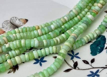5-8 mm Smooth Rondelle Multi Light Parrot Green Opal Large Hole Gemstone Beads Hole Size 1.0mm Genuine Peruvian Opal 8 Inches Strand #4341