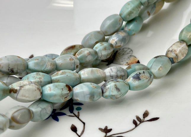 8x12 mm Natural Color Faceted Barrel Shape Dragon Skin Agate Gemstone Beads Natural Blue Green Color Agate Gemstone Beads. #2370