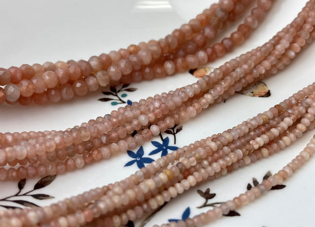 2x3mm 3x4mm 4x6mm Natural Color Faceted Rondelle Peach Moonstone Gemstone Bead Quality Micro Faceted Multi Peach Moonstone Loose Beads #2425