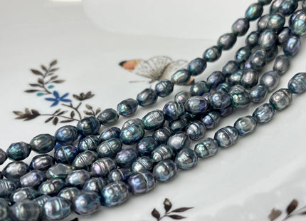 6x8 mm Blue Peacock Faceted Rice/Oval Freshwater Pearl Beads Limited Edition Genuine Faceted Rice Pearl Beads #1778