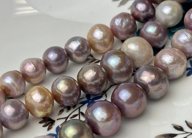12-14mm AAA Half Strand Large Hole Very Rare Dark Mauve Pink Baroque Pearl Hole Size 1.5mm Or 2.2mm Round Edison Pearl 15 beads #P2376