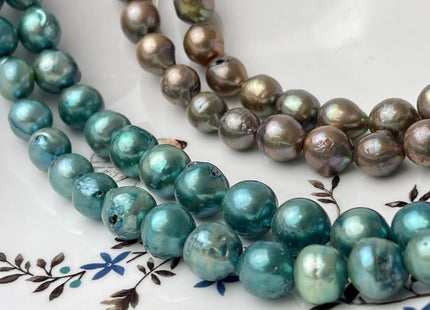 10-12 mm Teal Green OR Copper Brown Color Baroque Freshwater Pearls Genuine Baroque Pearl Beads C Grade #P2371