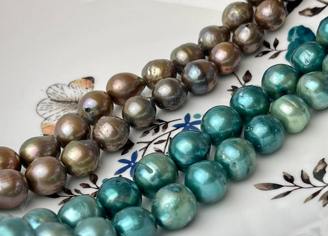 10-12 mm Teal Green OR Copper Brown Color Baroque Freshwater Pearls Genuine Baroque Pearl Beads C Grade #P2371
