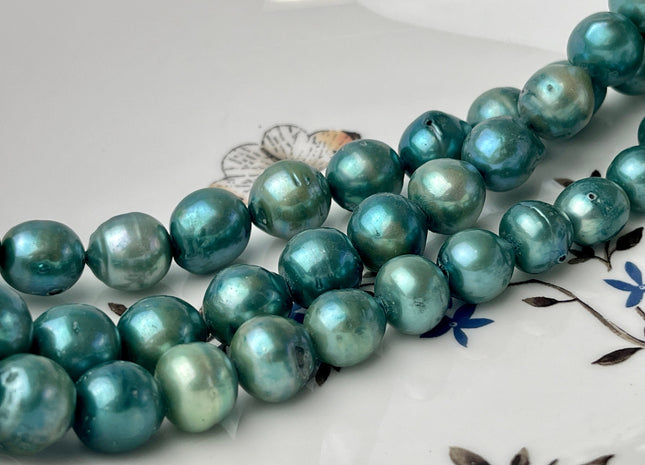 10-12 mm Teal Green OR Copper Brown Color Baroque Freshwater Pearls Genuine Baroque Pearl Beads C Grade #P2371