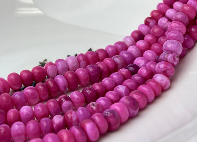 6-9 mm Smooth Rondelle Pink and Purple Color Large Hole Opal Gemstone Beads Genuine 1.0mm Hole Natural Peruvian Opal 8 Inches Strand #4356