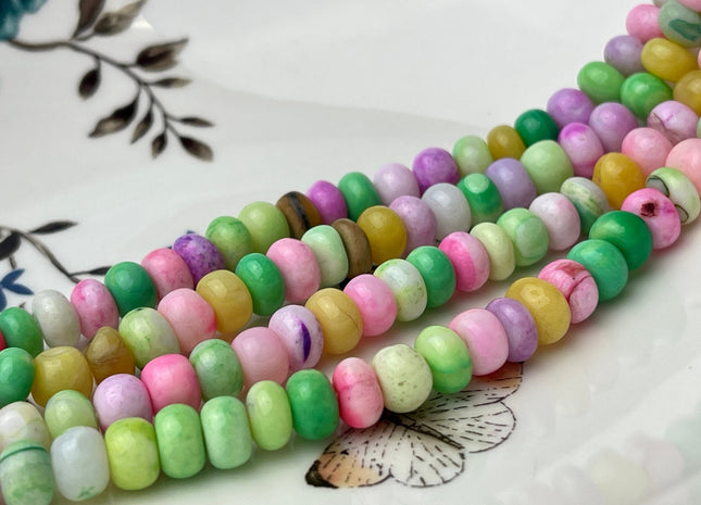 7-9 mm Smooth Rondelle Pink Green Yellow Purple Opal Large Hole Gemstone Beads Hole Size 1.0mm Genuine Peruvian Opal 8 Inches Strand #4360