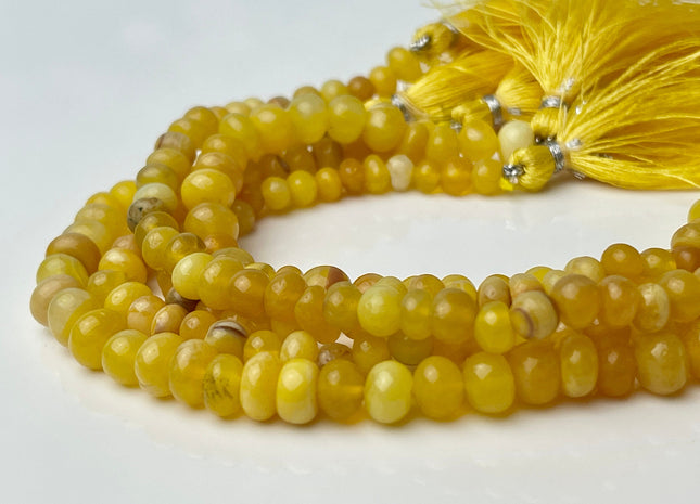 5-9mm Smooth Rondelle Multi Honey Yellow Color Large Hole Opal Gemstone Beads Genuine 1.0mm Hole Natural Peruvian Opal 8 Inches Strand #4361