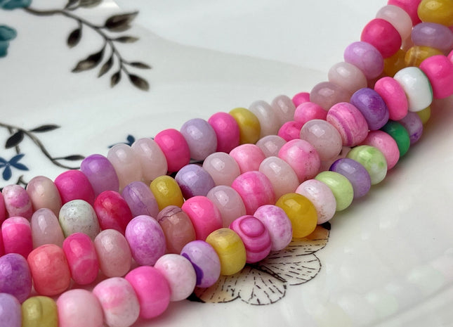5-9mm Smooth Rondelle Pink Green Yellow Purple Large Hole Opal Gemstone Beads Genuine 1.0mm Hole Natural Peruvian Opal 8 Inches Strand #4362