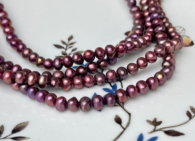 4.5-5 mm Potato Freshwater Pearl Cranberry Pink Color Genuine Cultured Freshwater Pearl Beads #650