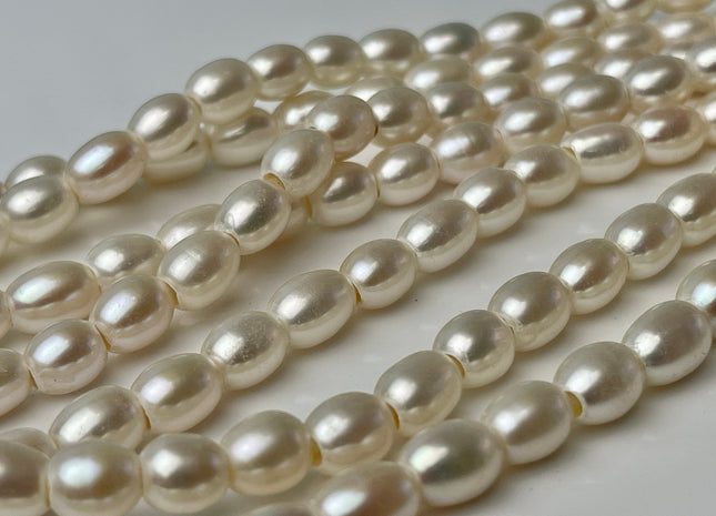 7.5-8x10mm AAA Half Strand Large Hole Rice/Oval Natural White Freshwater Pearl Hole Size 3.0 mm Genuine Large Hole Pearls #P2378