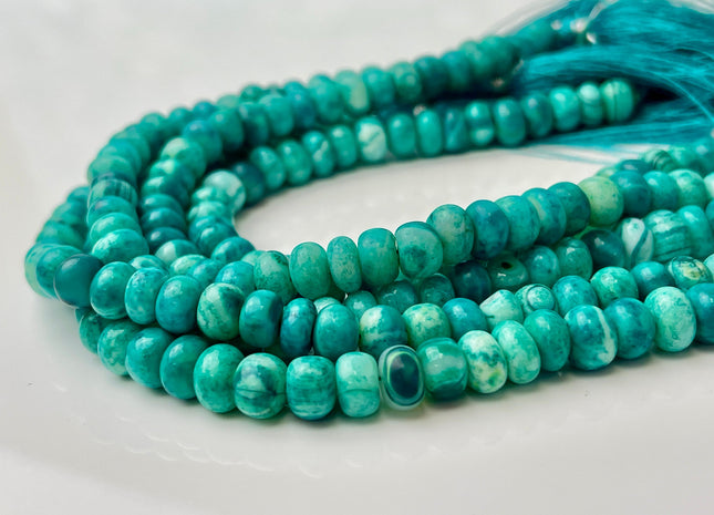 6-9 mm Smooth Rondelle Multi Aqua Green Color Opal Gemstone Beads Genuine Natural Peruvian Blue Opal 8 Inches Strand #4371