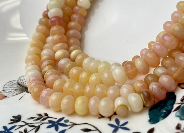 6-9 mm Smooth Rondelle Multi Honey Yellow Pink Opal Large Hole Gemstone Beads Hole Size 1.0mm Genuine Peruvian Opal 8 Inches Strand #4374