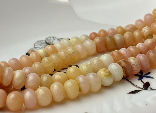 6-9 mm Smooth Rondelle Multi Honey Yellow Pink Opal Large Hole Gemstone Beads Hole Size 1.0mm Genuine Peruvian Opal 8 Inches Strand #4374